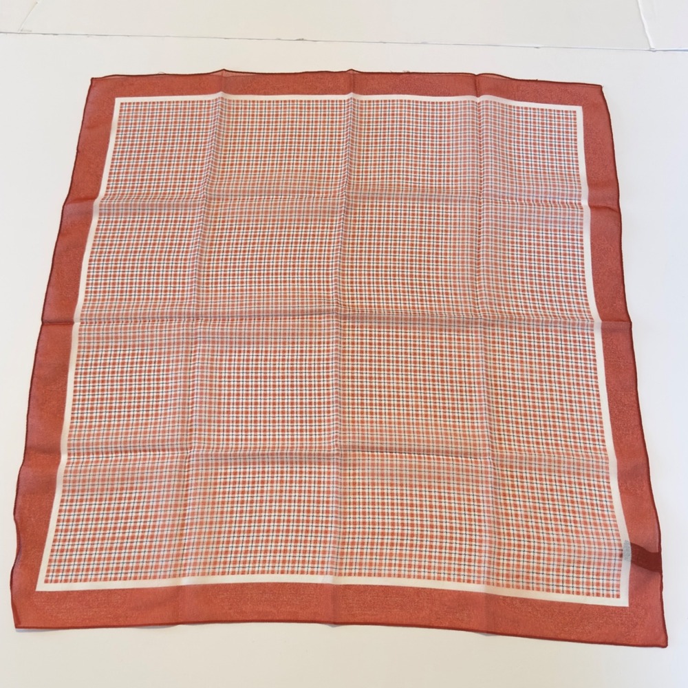 Vintage Made in Italy Rust Gingham Square Scarf Polyester Cottagecore Academia